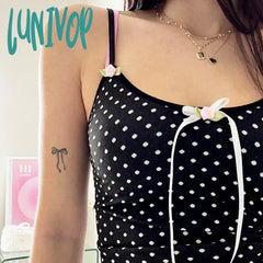 Lunivop Casual Lace Trim Camis Top Sexy Slim Slash Neck Sleeveless Tank Tops Women 2024 Summer