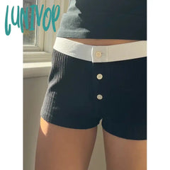 Lunivop Casual Patchwork Contrast Color Knitted Shorts Sexy Slim Low-Waisted Women 2024 Spring