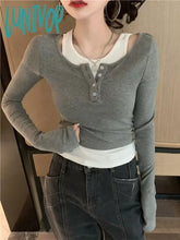 Lunivop Casual Slim Skinny Tshirts Women Korean Fashion Kpop Fake Two Piece Tees Design Off
