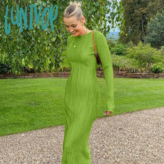 Lunivop Casual Solid O Neck Long Sleeve Slim Fit Knit Dress Women Elegant Bodycon Spring 2024