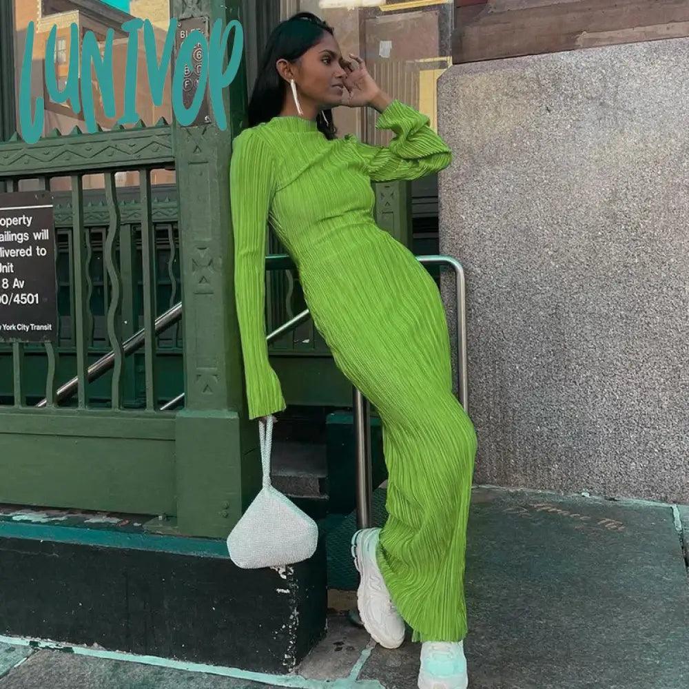 Lunivop Casual Solid O Neck Long Sleeve Slim Fit Knit Dress Women Elegant Bodycon Spring 2024