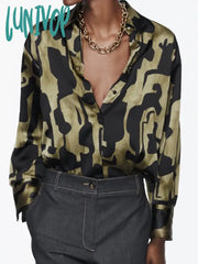 Lunivop Casual Textured Printed Shirts For Women New Fashion Lapel Collar Long Sleeve Button Blouse