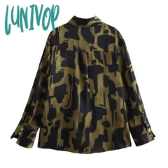 Lunivop Casual Textured Printed Shirts For Women New Fashion Lapel Collar Long Sleeve Button Blouse