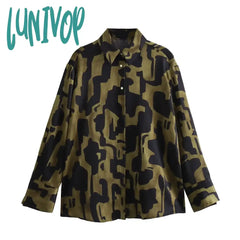 Lunivop Casual Textured Printed Shirts For Women New Fashion Lapel Collar Long Sleeve Button Blouse