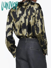 Lunivop Casual Textured Printed Shirts For Women New Fashion Lapel Collar Long Sleeve Button Blouse