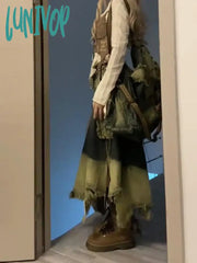 Lunivop Casual Women Goblin Core Tie Dye 2000S Harajuku Fashion Jean Skirt Denim Midi A-Line Skirts