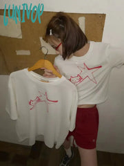 Lunivop Cat Star Print All Match T Shirts Women Casual Harajuku Fashion Tops Grunge Short Sleeve