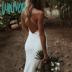cherry blossom dress to impress New Wedding Dress White Sexy V-neck Sleeveless Backless Bridal Gown Simple Slim Fishtail Long Autumn
