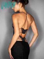 Lunivop Chic Butterfly Women Maxi Dress Print Backless Spaghetti Straps V Neck Halter Bodycon Hot