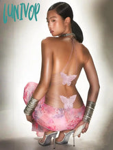 Lunivop Chic Butterfly Women Maxi Dress Print Backless Spaghetti Straps V Neck Halter Bodycon Hot