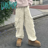 Lunivop Chic Cute Bow Stitched Cargo Pants Women Fairycore Loose Low Rise Fashion Bandage Pockets