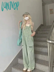 Lunivop Chic Light Green Dnim Pants For Women Overalls Spring Autumn High Waist Straight Loose