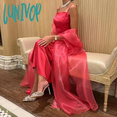 Lunivop Chic Long Wraps Square Neck Arabic Evening Dresses Ankle-Length Sexy Mermaid Dubai Organza