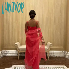 Lunivop Chic Long Wraps Square Neck Arabic Evening Dresses Ankle-Length Sexy Mermaid Dubai Organza