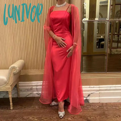 Lunivop Chic Long Wraps Square Neck Arabic Evening Dresses Ankle-Length Sexy Mermaid Dubai Organza