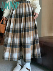 Lunivop Chic Plaid New Maxi A-Line Skirts Loose Daily Vintage Casual Woolen Streetwear Thicken
