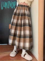 Lunivop Chic Plaid New Maxi A-Line Skirts Loose Daily Vintage Casual Woolen Streetwear Thicken