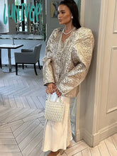 Lunivop Chic Sparkling Pleated Puff Sleeve Coat For Women Elegant V-Neck Single Breasted Cardigan