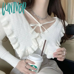 Lunivop Chic Sweet Knitwear Women Spring And Autumn New Solid Color Long-Sleeved Sweater Tops