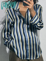 Lunivop Classic Striped Contrast Blouses 2024 New Long Sleeve Lapel Collar Single Breasted Blouse
