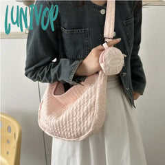 Lunivop Cloud Pleated Women Shoulder Bag Solid Color Cute Soft Lightweight Hobos Messenger Casual