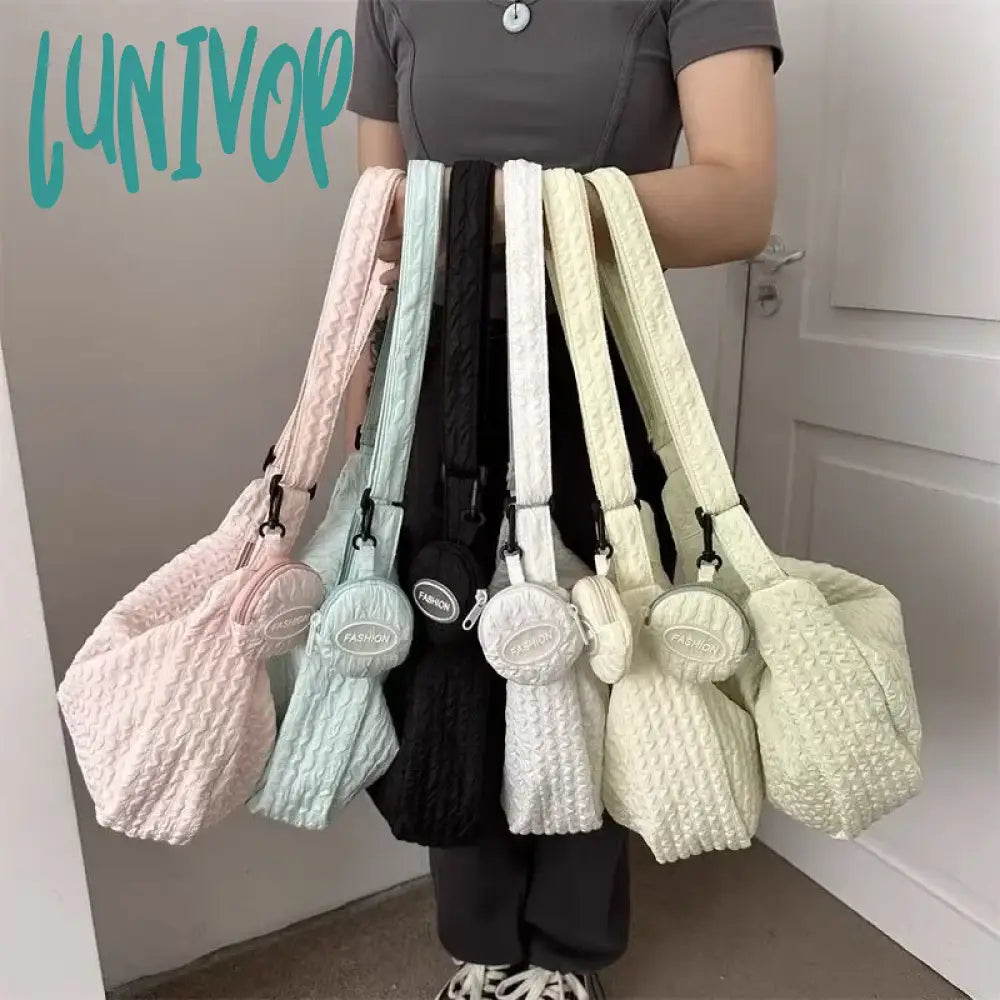 Lunivop Cloud Pleated Women Shoulder Bag Solid Color Cute Soft Lightweight Hobos Messenger Casual
