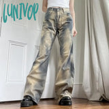 Lunivop Color Jeans Women Loose Washed Y2K Wide Leg Pant High Street Casual Fashion Streetwear