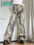Lunivop Color Jeans Women Loose Washed Y2K Wide Leg Pant High Street Casual Fashion Streetwear