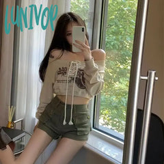 Lunivop Coquette Japanese Y2K Off Shoulder Sweatshirts Women Kpop Vintage Graphic Hoodies Korean