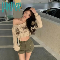 Lunivop Coquette Japanese Y2K Off Shoulder Sweatshirts Women Kpop Vintage Graphic Hoodies Korean