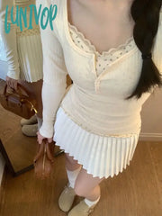 Lunivop Coquette Y2K Beige Floral T-Shirts Women Korean Reviews Many Clothes Fairycore Cute Long