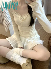 Lunivop Coquette Y2K Beige Floral T-Shirts Women Korean Reviews Many Clothes Fairycore Cute Long