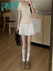 Lunivop Coquette Y2K Beige Floral T-Shirts Women Sweet Fairycore Short Sleeve Tees Korean Style