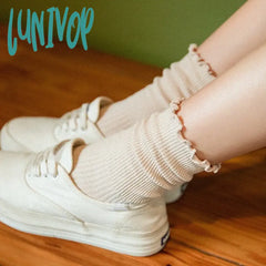 Lunivop Cotton Breathable Women Socks Harajuku Retro Streetwear Solid Black White Japanese Kawaii