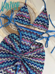 Lunivop Crochet Bikini Three Piece With Skirt Women Swimsuit Zigzag Swimwear Beachwear