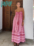Lunivop Crochet Patchwork Long Dresses For Women Sleeveless Casual Summer Holiday Printed Vestidos Fashion Bohemian Female Dress