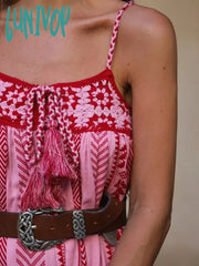 Lunivop Crochet Patchwork Long Dresses For Women Sleeveless Casual Summer Holiday Printed Vestidos