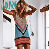 Lunivop Crochet Summer Beach Dress Cover Up Sexy Hollow Out Mesh Knitted Tunic Swimsuit Coverup