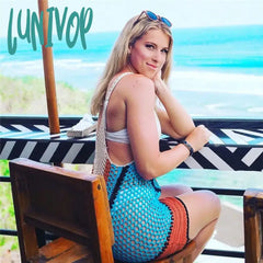 Lunivop Crochet Summer Beach Dress Cover Up Sexy Hollow Out Mesh Knitted Tunic Swimsuit Coverup