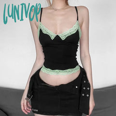 Lunivop Crop Tops Women Camisoles Summer Lace Casual Spaghetti Strap V-Neck Sleeveless Tank Slim
