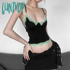 Lunivop Crop Tops Women Camisoles Summer Lace Casual Spaghetti Strap V-Neck Sleeveless Tank Slim