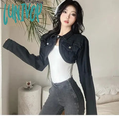 Lunivop Cropped Denim Jackets Women Y2K Slim Jeans Short Outwear Bf Streetwear Harajuku Vintage