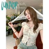 Lunivop Cropped Slash Neck Shirts Women Vintage Elegant Floral Embroidery Blouses Streetwear Korean
