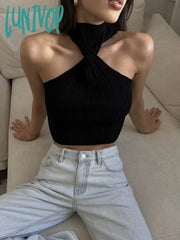 Lunivop Cross-Chest Off-Shoulder Knitwear Vest Top For Women Summer Hot Girl Slim Sleeveless Twist