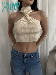 Lunivop Cross-Chest Off-Shoulder Knitwear Vest Top For Women Summer Hot Girl Slim Sleeveless Twist