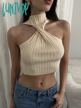 Lunivop Cross-Chest Off-Shoulder Knitwear Vest Top For Women Summer Hot Girl Slim Sleeveless Twist
