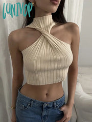 Lunivop Cross-Chest Off-Shoulder Knitwear Vest Top For Women Summer Hot Girl Slim Sleeveless Twist