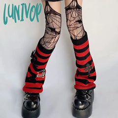 Lunivop Cross Punk Leg Warmers Knitted Striped Harajuku Y2K Spider Pendant Paper Clip Halloween