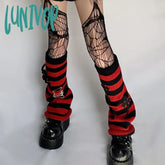 Lunivop Cross Punk Leg Warmers Knitted Striped Harajuku Y2K Spider Pendant Paper Clip Halloween