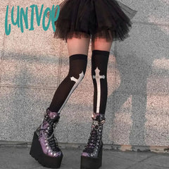 Lunivop Cross Stockings Cosplay Black Women Punk Harajuku Dark Gothic Y2K Festival Party Hosiery